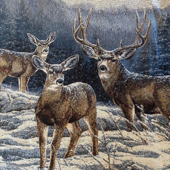 Deer Buck Doe Tapestry Throw Blanket Millette Lodge Cabin Man Cave Home Decor - Picture 6 of 7